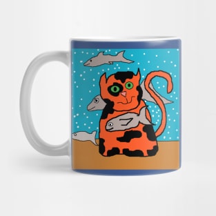 Cat in sea with fish Mug